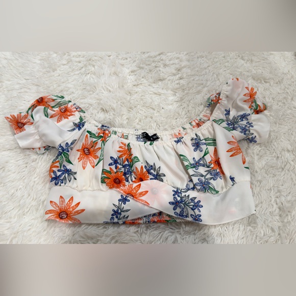 Zaful Tops - BUNDLE White Floral Ruffle Top with Orange & Blue Flowers / Lavender eyelet top